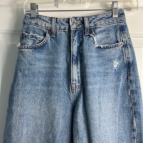 ASOS High Rise Distressed Wide Leg Light Wash 90s Jeans - Picture 2 of 12